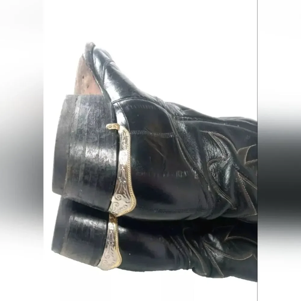 Cazador Black EEL Skin Leather Western Boots Sz 10 D Toe Tips  & Heel Guards